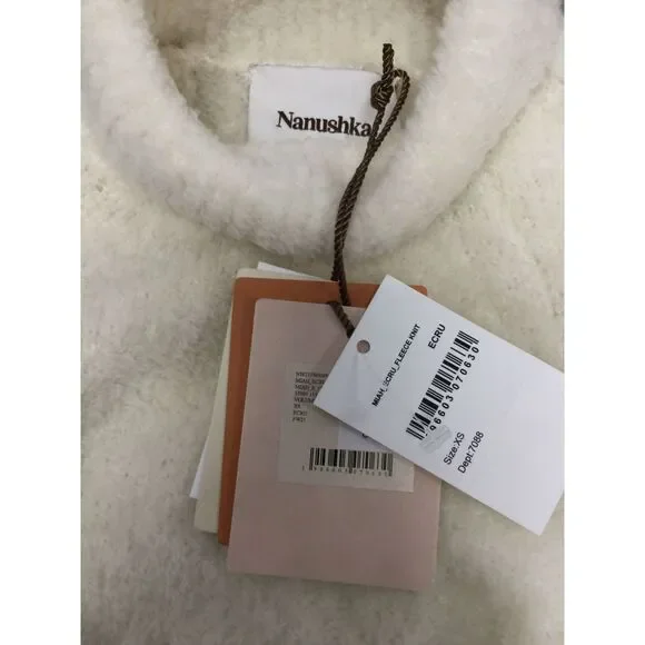 $675 Nanushka Women's Beige Volume-Sleeve Turtleneck Sweater Size XS